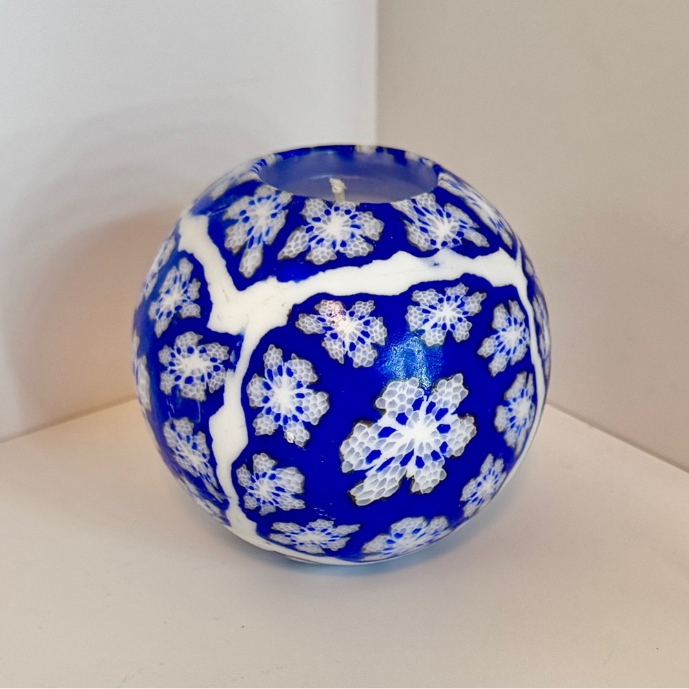 Vintage Millefiori Snowflakes Stained Glass Glow Ball Candle